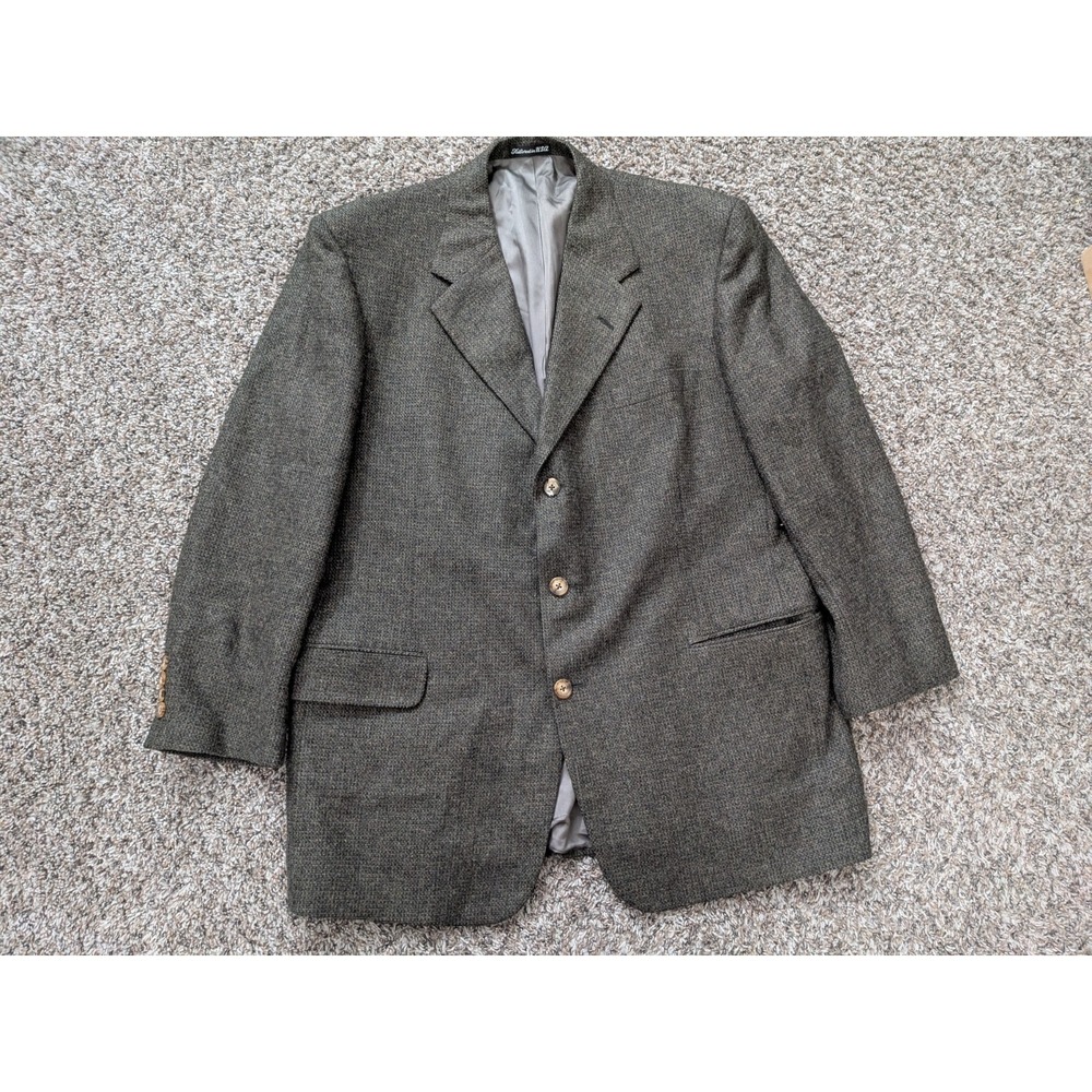 Tom James Blazer Sport Jacket Tweed Wool Green Suit Coat Men's‎ 46 USA